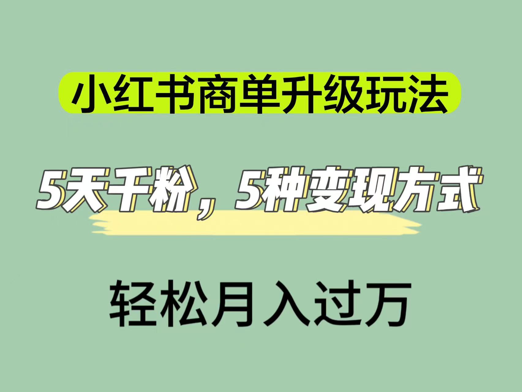 小红书商单升级玩法，5天千粉，5种变现渠道