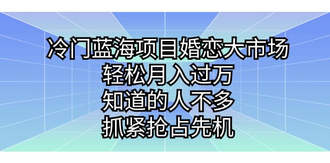 冷门蓝海项目婚恋大市场，知道的人不多，抓紧抢占先机