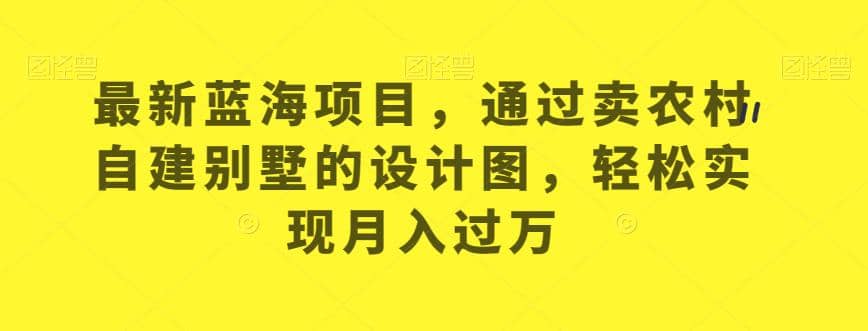 最新蓝海项目，通过卖农村自建别墅的设计图【揭秘】