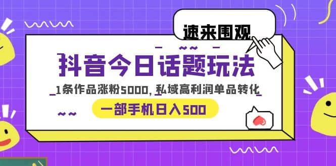 抖音今日话题玩法，1条作品涨粉5000，私域高利润单品转化