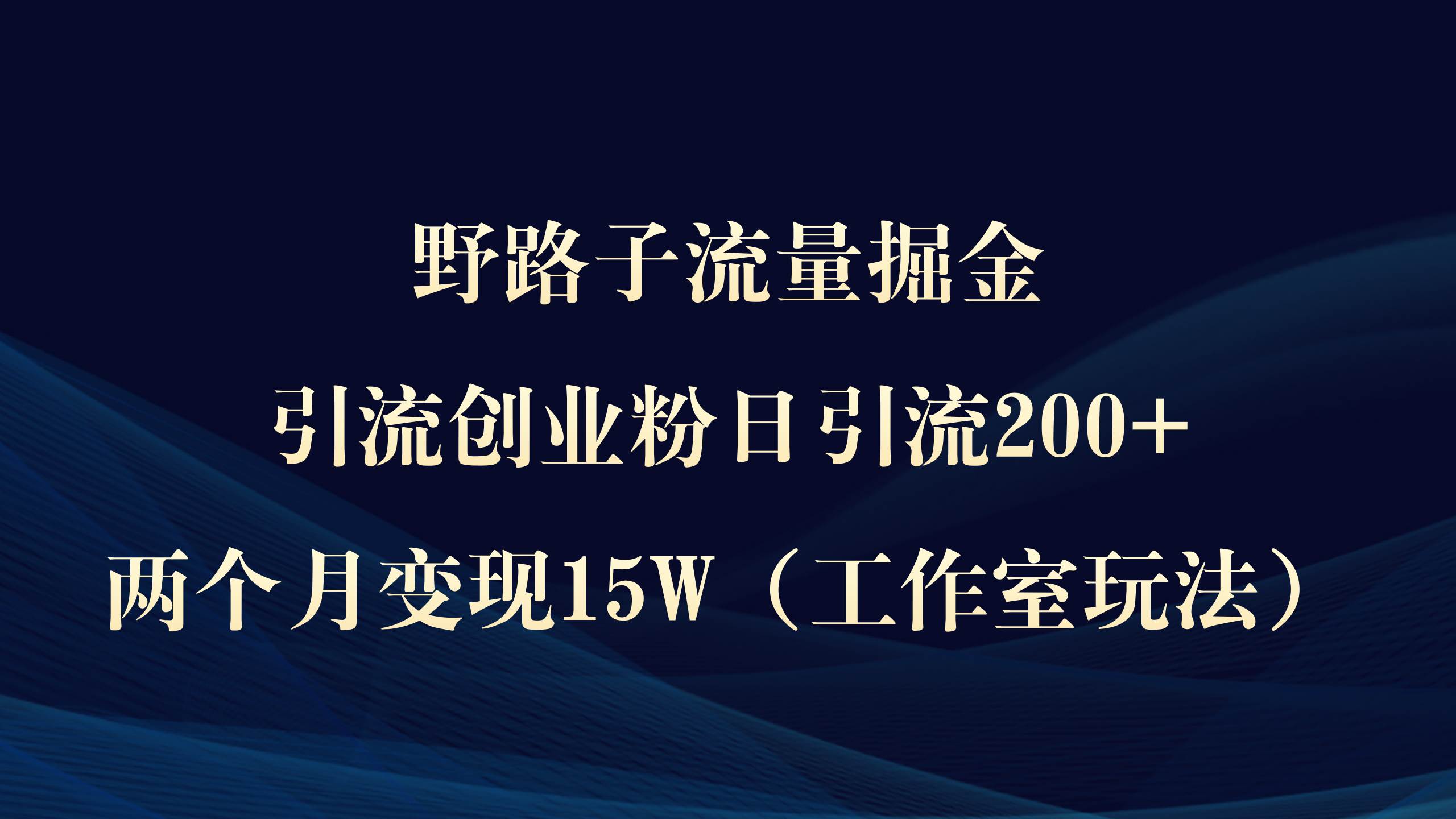 野路子流量掘金，引流创业粉日引流200+，两个月变现15W（工作室玩法））