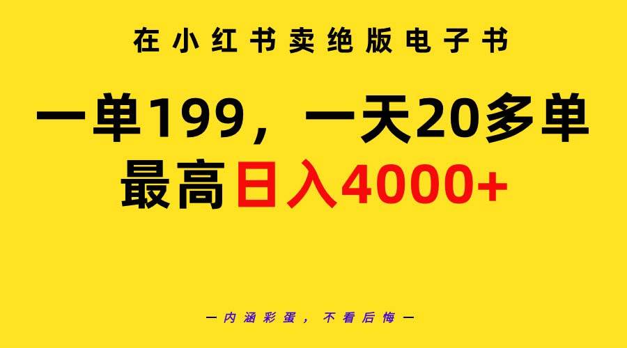 在小红书卖绝版电子书，一单199 一天最多搞20多单，教程+资料