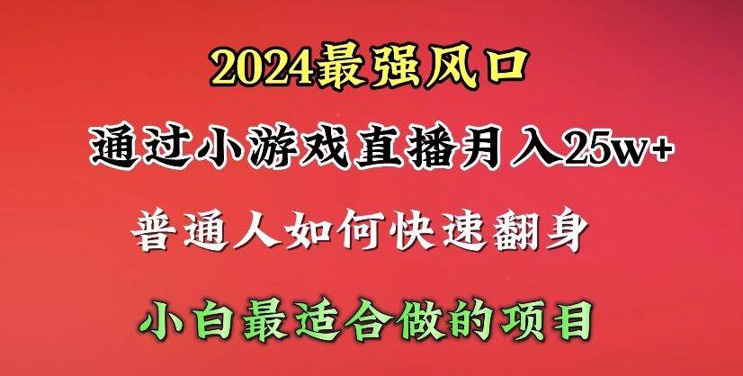 2024年最强风口，通过小游戏直播一个月25w+单日收益5000+小白最适合做的项目