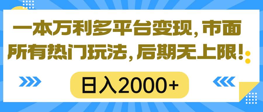 一本万利多平台变现，市面所有热门玩法，一天2000+，后期无上限！