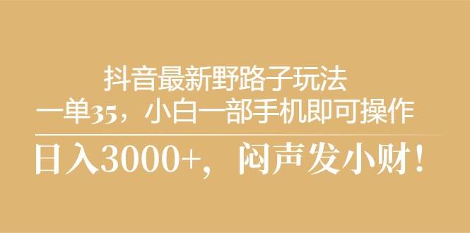 抖音最新野路子玩法，一单35，小白一部手机即可操作