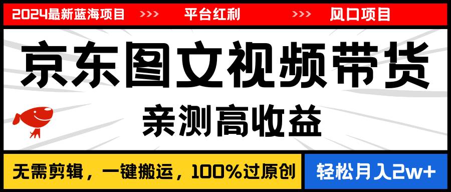 2024最新蓝海项目，逛逛京东图文视频带货