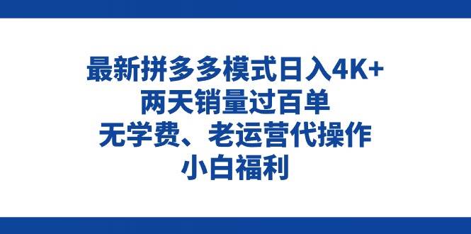 拼多多最新模式一天4K+两天销量过百单，无学费、老运营代操作、小白福利