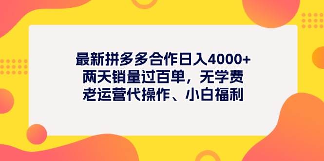 最新拼多多项目一天4000+两天销量过百单，无学费、老运营代操作、小白福利