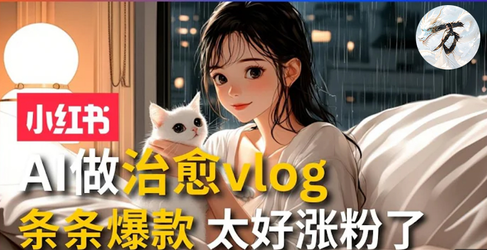 AI治愈系vlog动画视频，小红书7天 涨粉破千，商单报价1500+，0成本制作