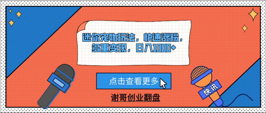 迷你宠物玩法，快速涨粉，多重变现，一天1000+