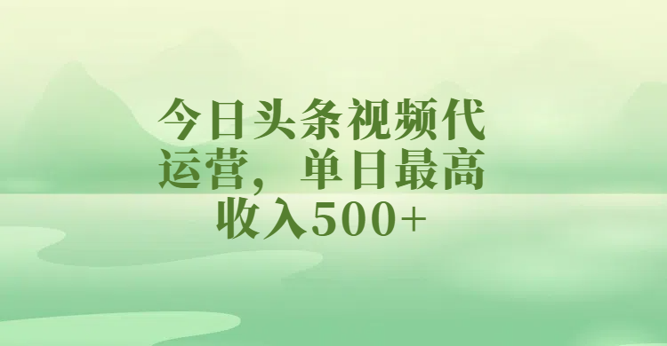 头条视频代运营，单日最高收入500+