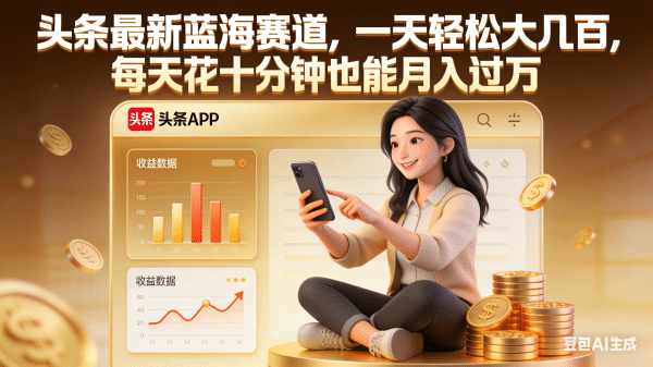 头条最新蓝海赛道，一天轻松大几百，每天花十分钟
